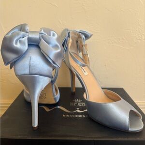 Nina Women's Light Blue Satin Peep-Toe Heels